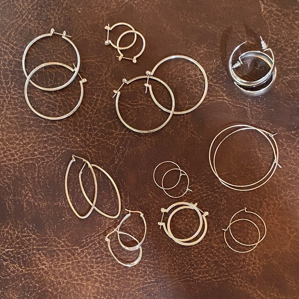 10 Set Silver Hoop Earrings Bundle